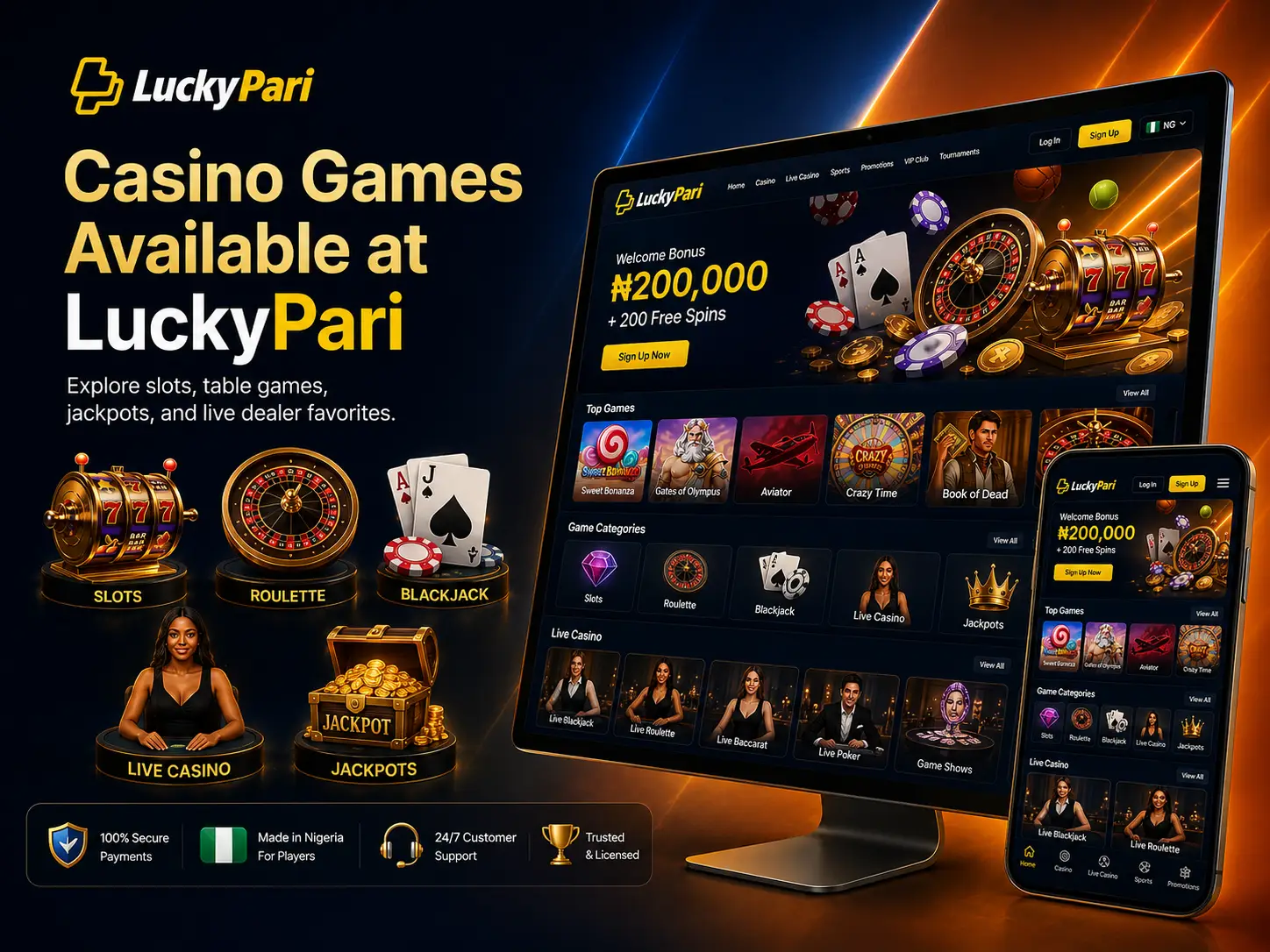 Casino Games Available at LuckyPari