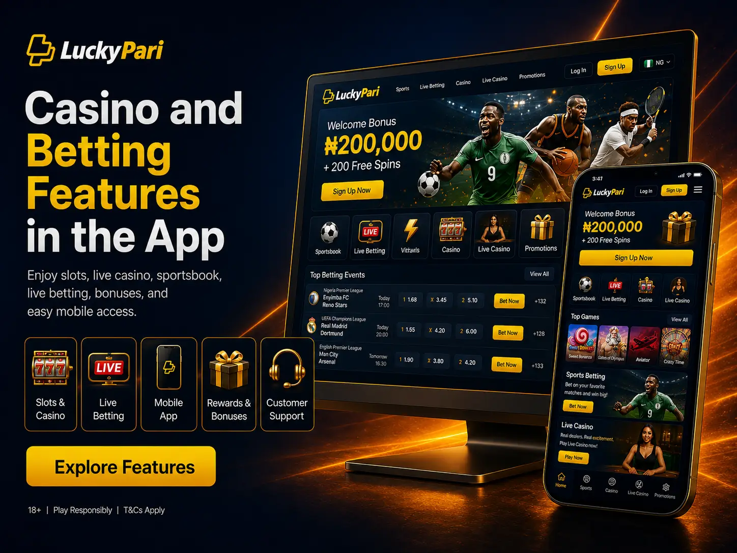 Casino and Betting Features in the App